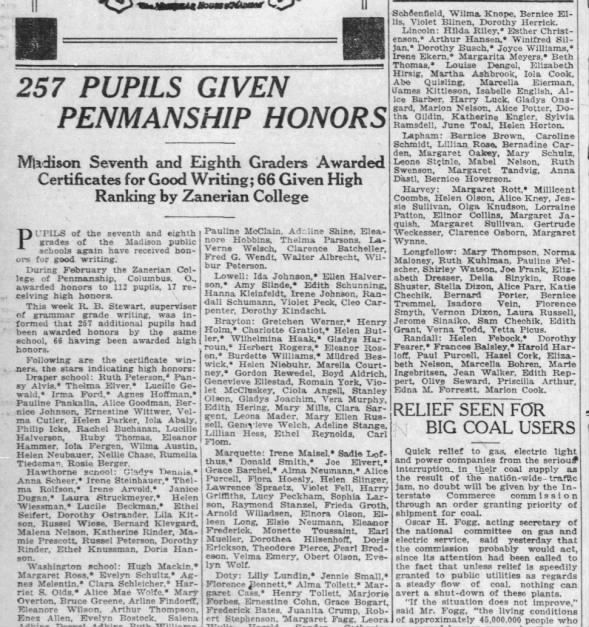 Lawrence Spraetz - penmanship honor
